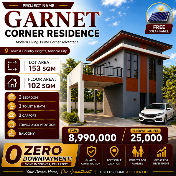NO DOWNPAYMENT!!! Pre Selling Corner Unit 3BR in Town and Country Heights Antipolo Rizal - Media Image Asset Panel Sub-No 1