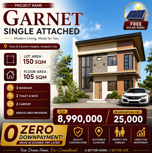 NO DOWNPAYMENT !!! Pre Selling Single Attached 3BR in Town and Country Heights Antipolo Rizal - Media Image Asset Panel Sub-No 4